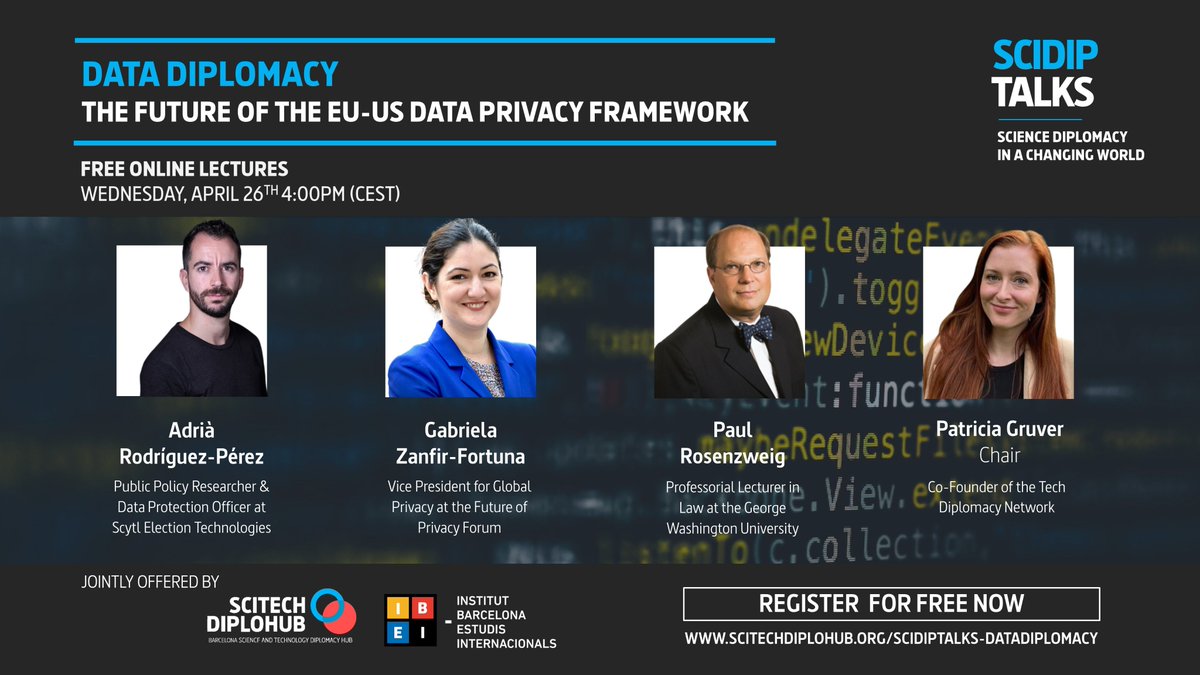 SciTechDiploHub's tweet photo. π² π "#DataDiplomacy: The Future of the EU-US #DataPrivacy Framework"
π’ Join our third #SciDipTalks on April 26th with:
πΉ @adriarope (@scytl, @IBEI)
πΉ @gabrielazanfir (@futureofprivacy)
πΉ @RosenzweigP (@GWtweets)
πΉ @patriciagruver
βπΌ Sign Up!
https://t.co/0KlsuIkN4H https://t.co/Hh8GjcuuTJ