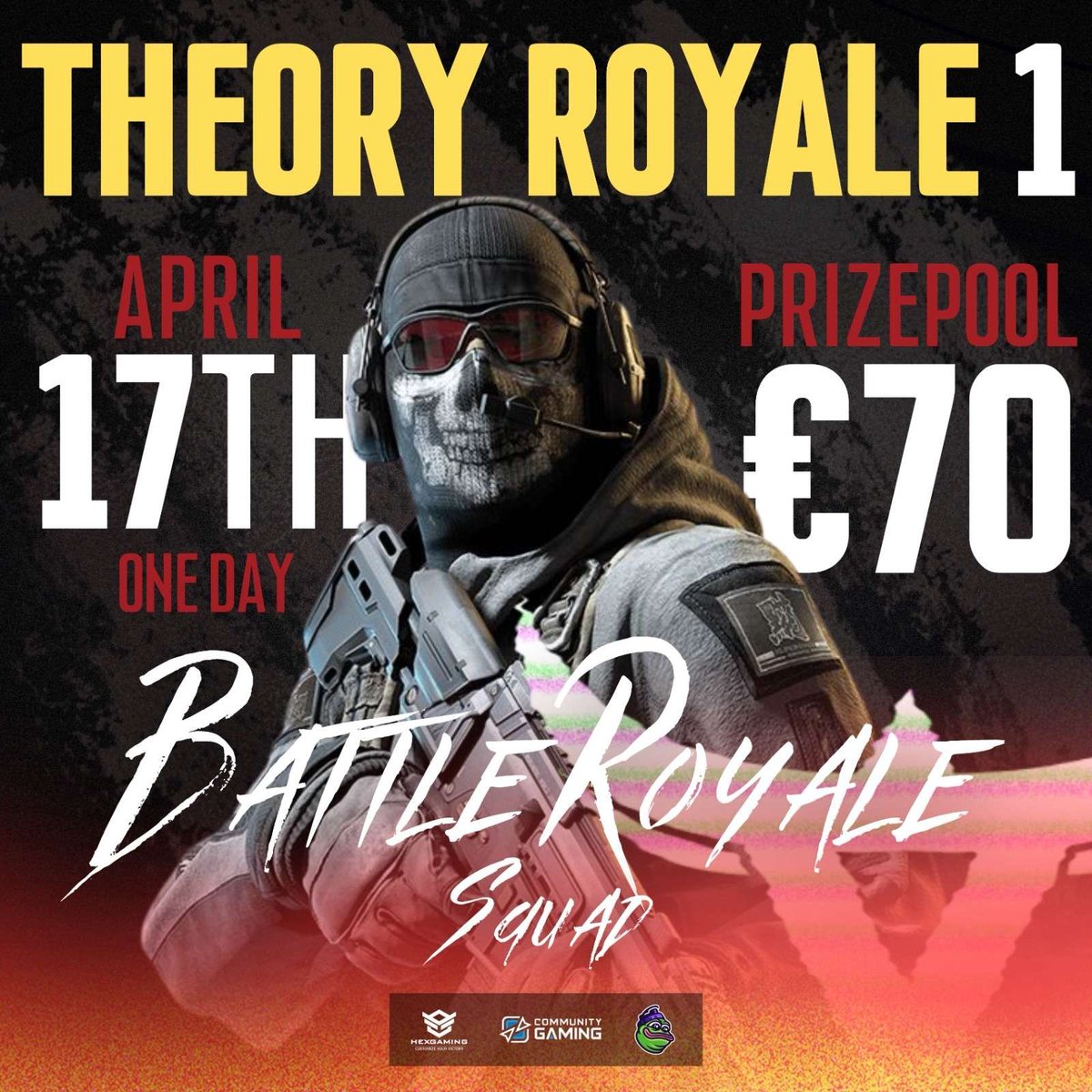 theory_gg's tweet photo. April 17th our first BR Tourney will be live at 10 p.m.! 
Go register here https://t.co/XyJpS67t9n 💥

Sponsored by @CommunityGaming 👥 #codmobileEU #competitive #battleroyale 

Use code "THEORYGAMING" to get a 5% discount on all Hexgaming purchases : https://t.co/qnw8sjxBpc https://t.co/6ykDnOyH9b