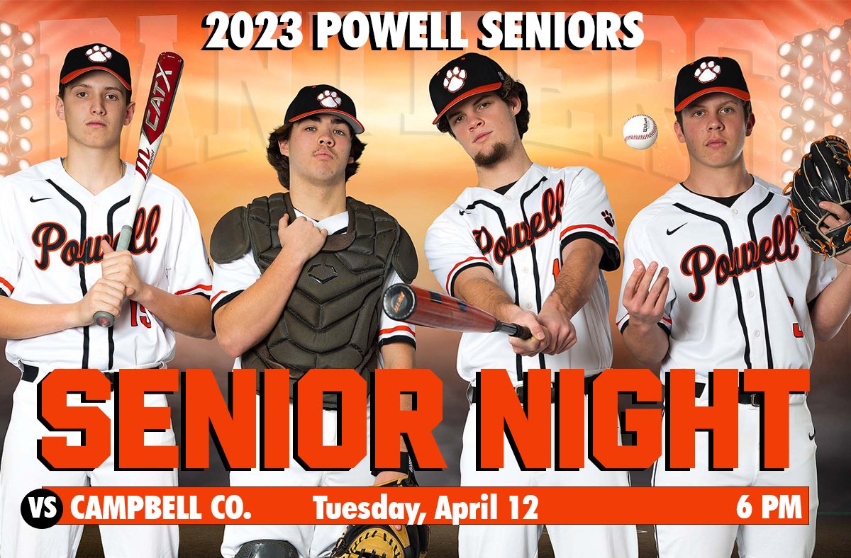 GAMEDAY - SENIOR NIGHT 
vs. Campbell County (6 PM First Pitch)
Class of 2023 (L-R) below: Elijah White, Austin Meadows, Bryce Burkhart, RJ Broome.

* 4-Year Record: 71-17  (.807)
* District Games: 38-2 (.950)
> 2022 State Tournament 

Senior Night Begins at 5:30 PM (Arrive Early)