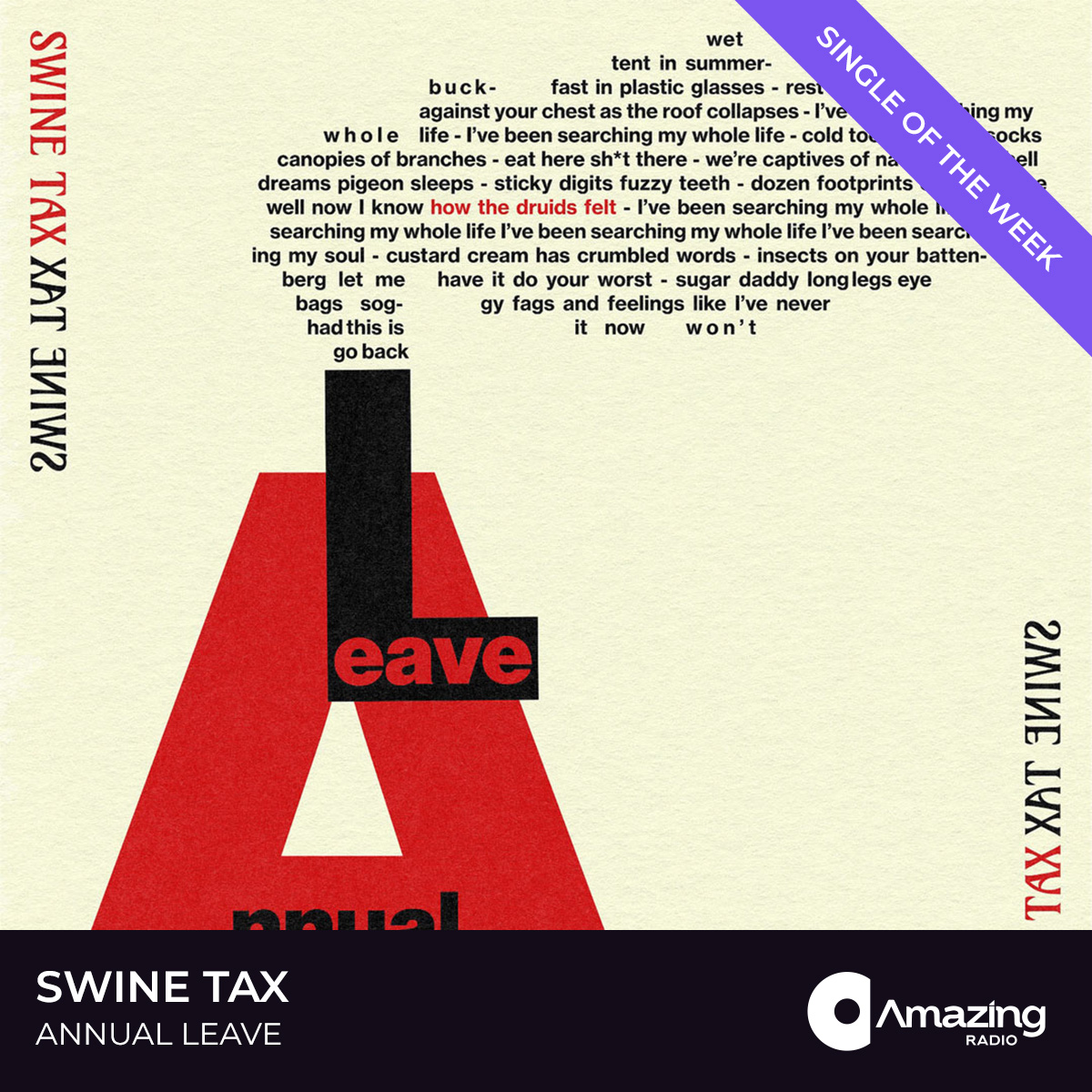 amazingradio's tweet photo. A new single of the week!!!!!!

@SwineTax with 'Annual Leave' that features some great vocals from Robyn of @bigfatbig_ 

Hear it now 

https://t.co/ExAFn6bjk3 https://t.co/cR38w91g6O