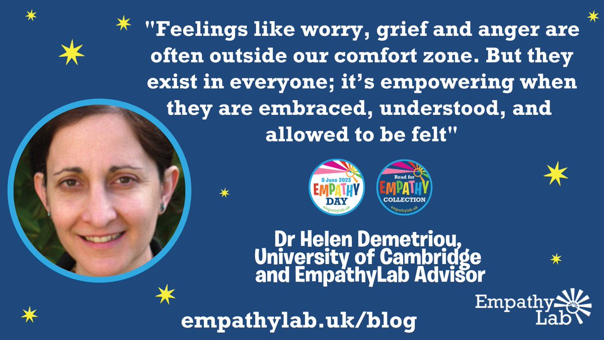 EmpathyLabUK's tweet photo. ⭐️NEW blog ⭐️

How can we help children understand and share their feelings?

Read our Q&amp;A with Dr Helen Demetriou (@Cambridge_Uni) for her thoughts on the new emotions section in the 2023 #ReadForEmpathy collection, and the ways the books can be used 📚

https://t.co/isfqCtwLu9 https://t.co/Te5zebMK1L