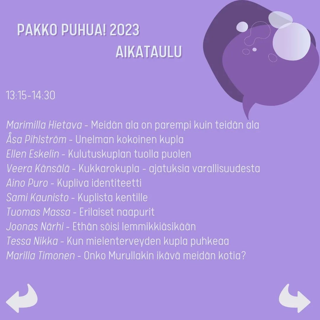 Perjantaina 14.4. kello 10.00 eteenpäin pääsemme kuplien keskelle kuuntelemaan viestinnän opiskelijoiden puheita! 
Saavu paikalle Tampereen yliopiston keskustakampuksen Pinni B saliin 1097 tai Zoomiin. Näitä puheita et halua jättää välistä 🫧