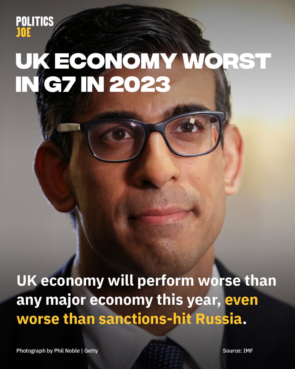 PoliticsJOE_UK's tweet photo. Rishi Sunak: "We will grow the economy."

UK economy: -0.3%
Russia economy: +0.7% https://t.co/X7BnyLnfE6
