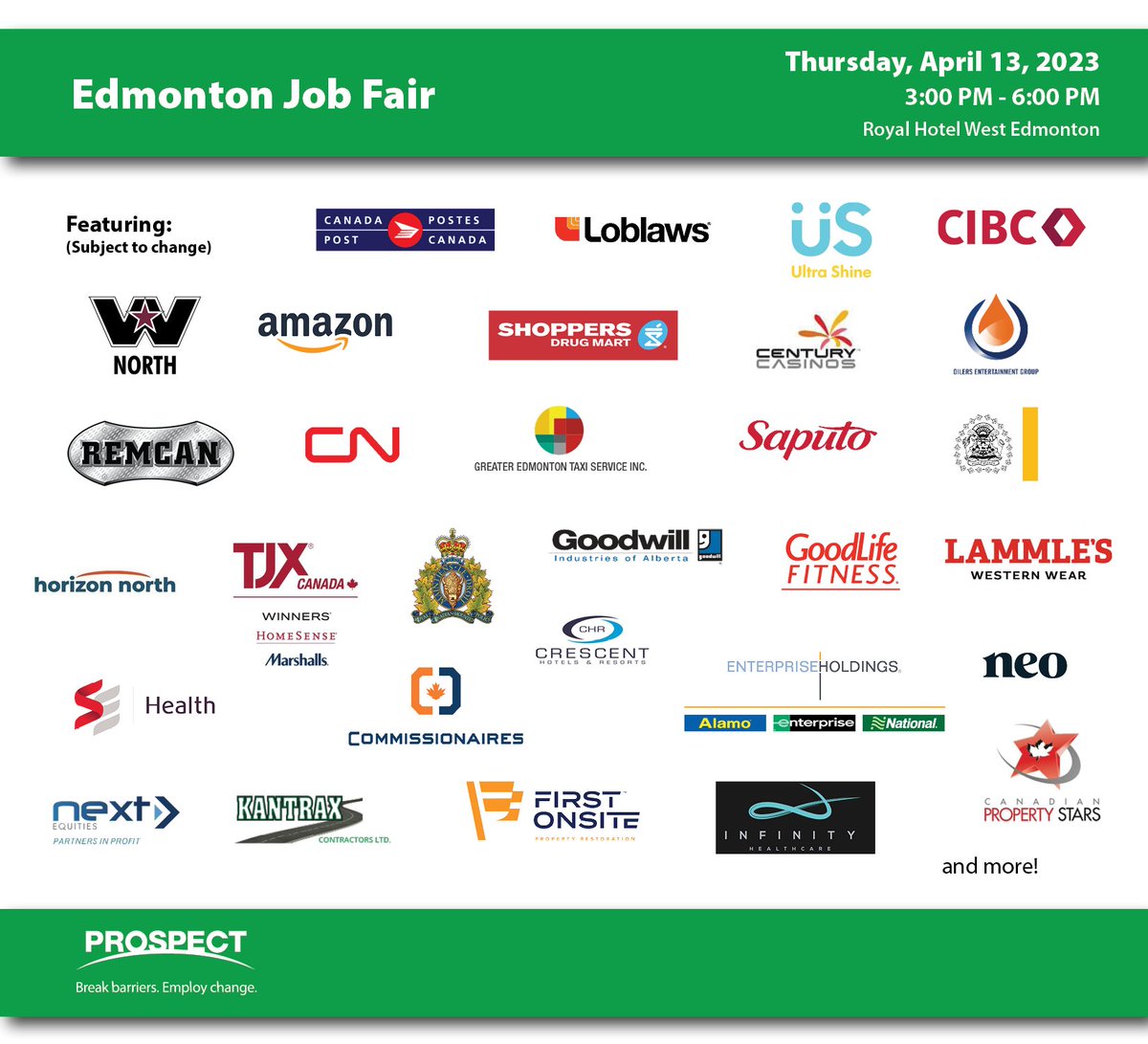 ProspectEmploy's tweet image. We’re hosting the 2023 Edmonton Job Fair on Thursday! 

Be sure to: 

1)Dress to impress
2)Bring copies of your resume 
3)Put on your best attitude!

More info and registration at zurl.co/fxYO