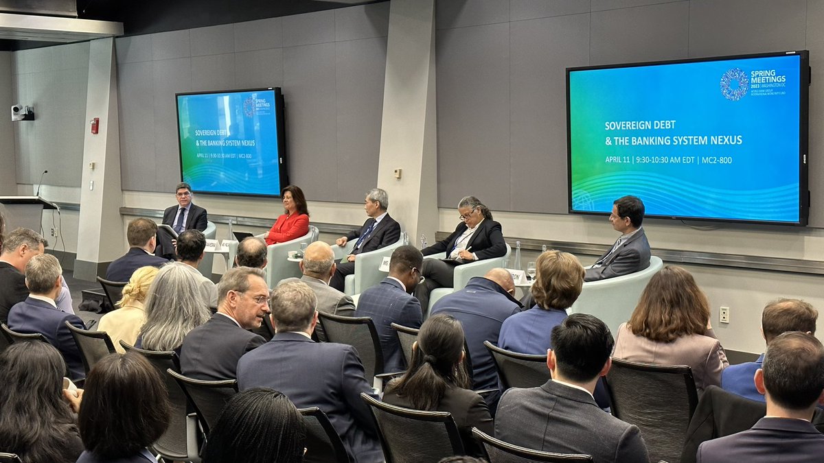 PaulNBlake's tweet photo. Starting now at the @WorldBank/@IMFNews Meetings:
🔵Sovereign Debt & the Banking System Nexus
Ft. WB’s Pablo Saavedra, @CeylaP_IMF, @HyunSongShin, Socorro Heysen, & @nicolas_veron
#ReshapingDevelopment #sovereigndebt #sovdebt #BankingCrisis https://t.co/8JO6WsjwED