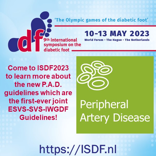 JOIN #ISDF2023! The new Peripheral Artery Disease guidelines are not just the #IWGDF Guidelines anymore, but they’re the first-ever joint ESVS-SVS-IWGDF Guidelines! isdf.nl