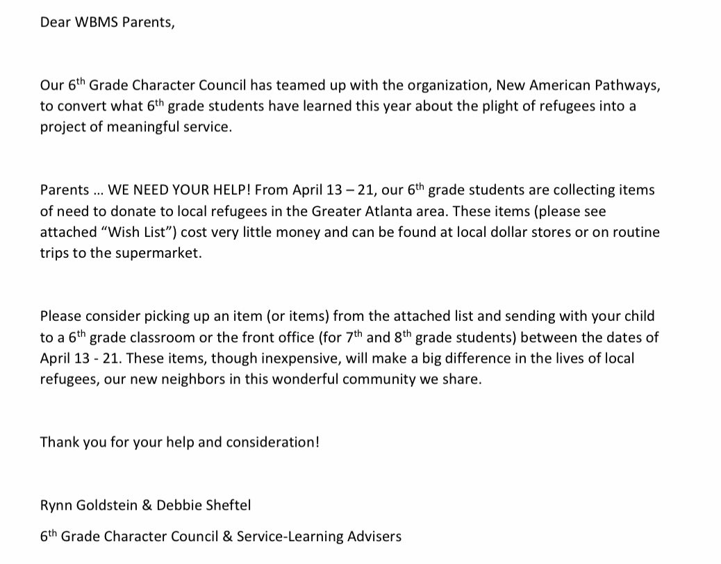 wbms_pta's tweet image. We need your help for the 6th grade learning project