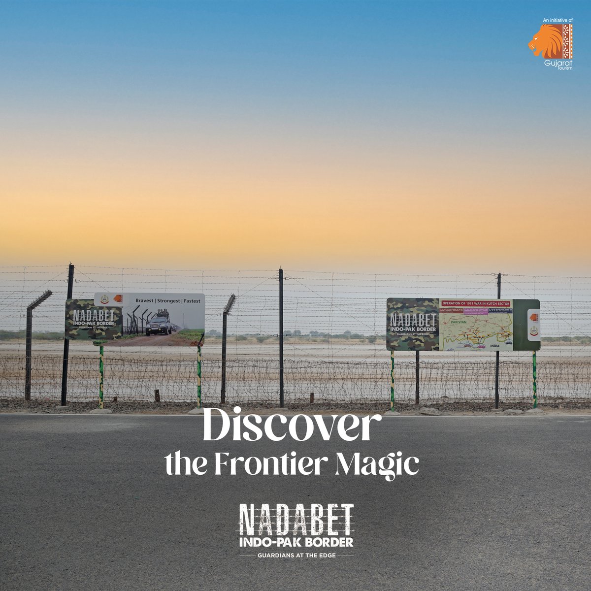 Pride, valour, enthusiasm. Nadabet Indo-Pak Border is a place to be inspired and
delighted. Visit our website to know more!

#pride #valour #enthusiasm #inspiringplaces #visitnadabet #IndoPakBorder #NadabetBorder  #IndianArmy #touristattractions #gujarattourism #exploregujarat