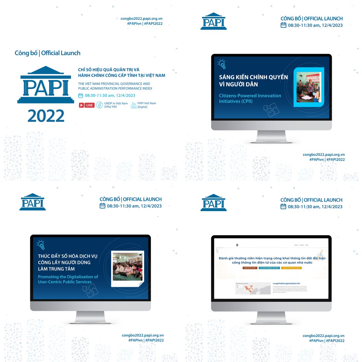 PAPI_Vietnam's tweet photo. Along w/t the Official Launch of #PAPI2022 Report tomorrow (12 April AM 👉https://t.co/TdFl90NXYY), we will showcase 'post' PAPI data initiatives 2 support several provinces to respond to citizens' needs & 2 review the supply side's practices in #egovernance & #landtransparency. https://t.co/KFQQwskFbk
