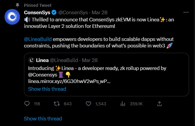 RedhoodVC's tweet photo. ⭐️ Testnet Consensys x Linea ⭐️ 
ConsenSys là một công ty cơ sở hạ tầng cho thị trường blockchain và DeFi. ConsenSys là công ty cổ phần của @MetaMask ví với hàng triệu người dùng.
Full bài vết : https://t.co/nHEgIYDD6F 
#Consensys #Linea #Consensystestnet #testnet https://t.co/BXwnIKqzh9