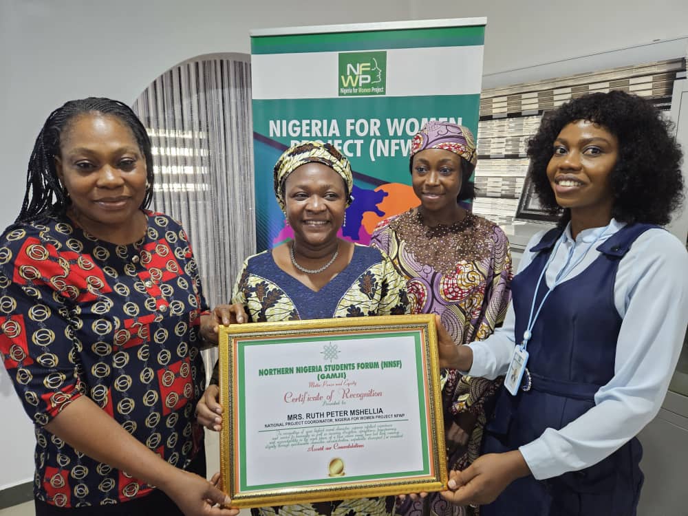 nfwp_sup's tweet photo. Courtesy call on National Project Coordinator Nigeria for Women Project, Mrs. Ruth P. Mshelia by Northern Nigeria Students Forum (GAMJI) led by it Coordinator Zone 'A'. The NPC of NFWP supported by her team delightfully received a Certificate of Recognition at her office. https://t.co/T0PmJ9fgMq
