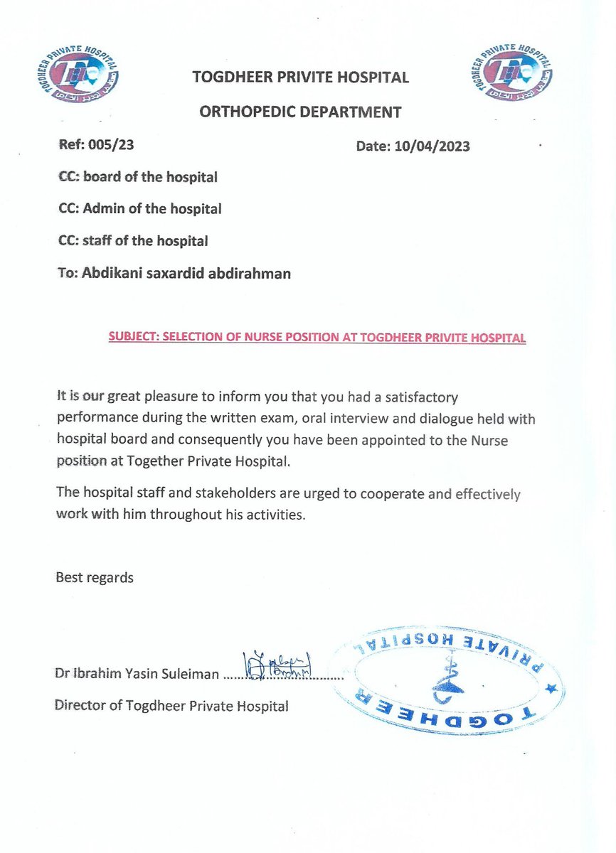 DribrahimHabiib's tweet photo. Congrts to brother abdikani who won the nurse position after we made comprehensive assesment https://t.co/IyQEotVipc