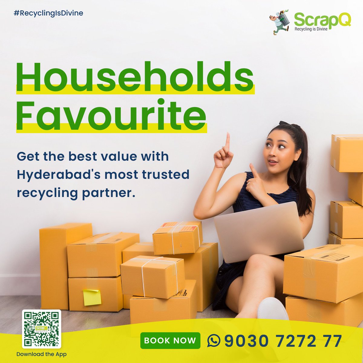 ScrapQ_recycle's tweet photo. #ScrapQ is the top choice for households looking for a hassle-free recycling experience in Hyderabad. Schedule your pickup and sit back to enjoy knowing that you are contributing to a better world.

#Recycle #Hyderabad #NetZero #WasteManagementIndia #recycling #sustainability https://t.co/quwFLw0ivT