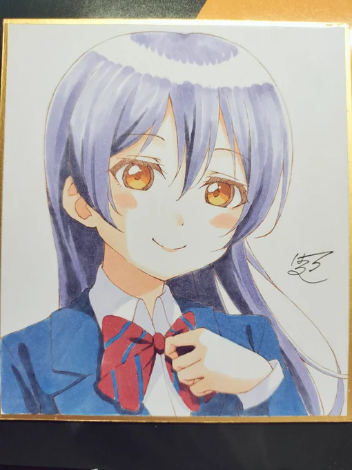 僕ラブ用の色紙①です!まずは制服海未ちゃん! #僕ラブ37 