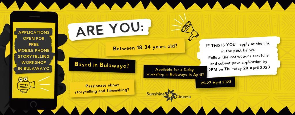 AmakhosikaziFM's tweet photo. Passionate about storytelling &amp;filmmaking? Sunshine Cinema is seeking 15 young filmmakers from Byo, Zw to join a free 3day mobile phone filmmaking workshop in April. Click link to APPLY: https://t.co/J8UMXpEaUl &amp;Submit application by 2pm Thur 20/04/23 to hello@sunshinecinema.org https://t.co/cQARjY1wo7