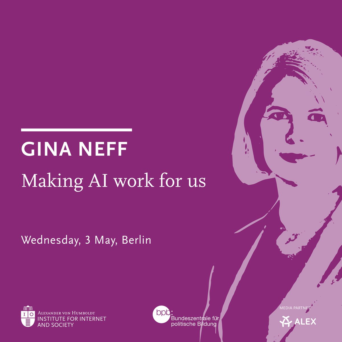 hiig_berlin's tweet photo. Join our #digitalsociety lecture with @ginasue on 3 May @HebbelAmUfer on #AI and new ways of working! What is required for AI tools to work with us and not against us? How do we need to adapt our workplaces, businesses &amp; regulations accordingly?
👉Sign up: https://t.co/Q7hoDYlrOe https://t.co/dcKpdUseCS