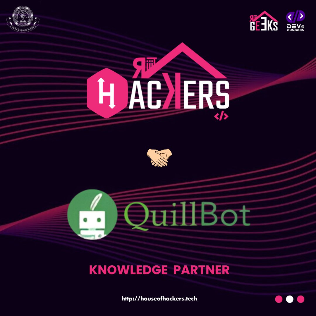 _houseofhackers's tweet photo. 👋 Hey Geeks!!,

We are excited to welcome @TheQuillBot as our Knowledge Partner for the first ever edition of House of Hackers organised by @_houseofgeeks of @IIITRanchi.

#Hackathon #IIIT #HOH23 https://t.co/wHfXYP6qgu