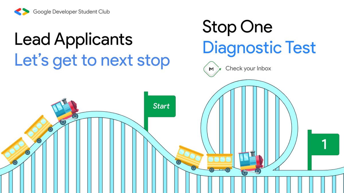 GoogleDevsIN's tweet photo. 🚀Applied for the GDSC Lead position?  
👉Here's your next step, taking you closer to become GDSC Lead!     

✅Remember, to be eligible for the interview round, you are expected to appear for a Diagnostic Test before Apr 16, 10pm IST. 

Best wishes!
Google #DeveloperStudentClubs https://t.co/2nZeQijmOL