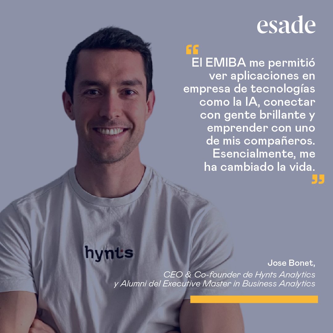 EsadeExecEd's tweet photo. 💡🤖Las nuevas tecnologías como la #IA están cada día más presentes y ser capaces de trabajar con ellas va a ser clave. En esta sesión, Jose Bonet, CEO y Co-founder de @hyntsanalytics y alumni del #EsadeEMIBA, compartirá su experiencia. ¡No te la pierdas!👉https://t.co/qjVyNCl0SZ https://t.co/NWAXGgqPhK