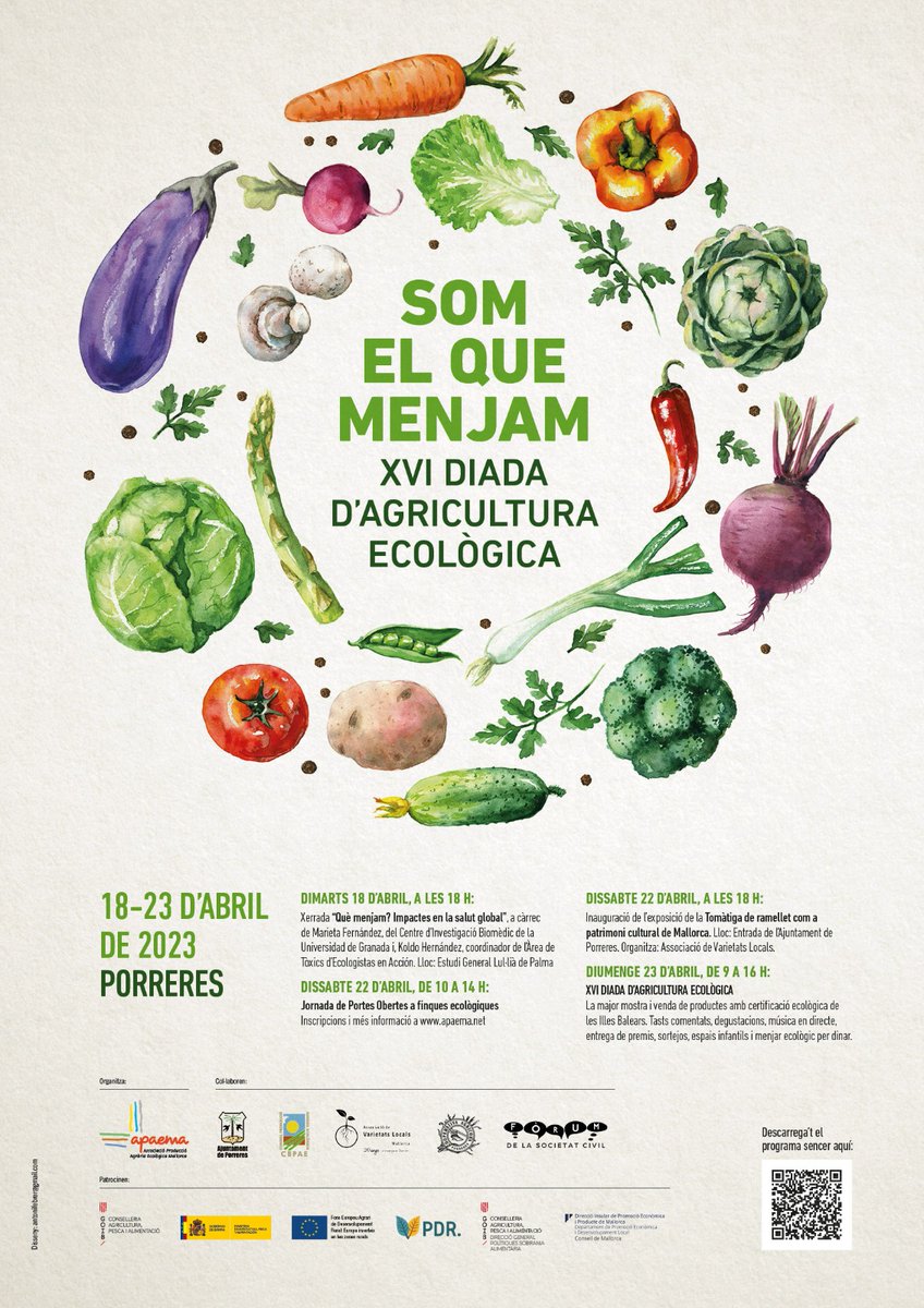 #AlimentsEcodeBalears🥦🍇🍋🥬
📢XVI Diada d'agricultura ecològica
Un any més gràcies a l'empenta i la força <a href="/APAEMA/">APAEMA</a> a Porreres se celebrarà la major exposició i venda de productes ecològics d’arreu de les Illes Balears.