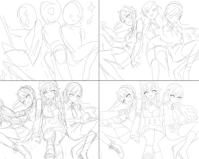 おせん4段進化
思ったより時間がとれん🫠

描いてて気づいたけど、とわ様にだけシャツのダーツなくて草 