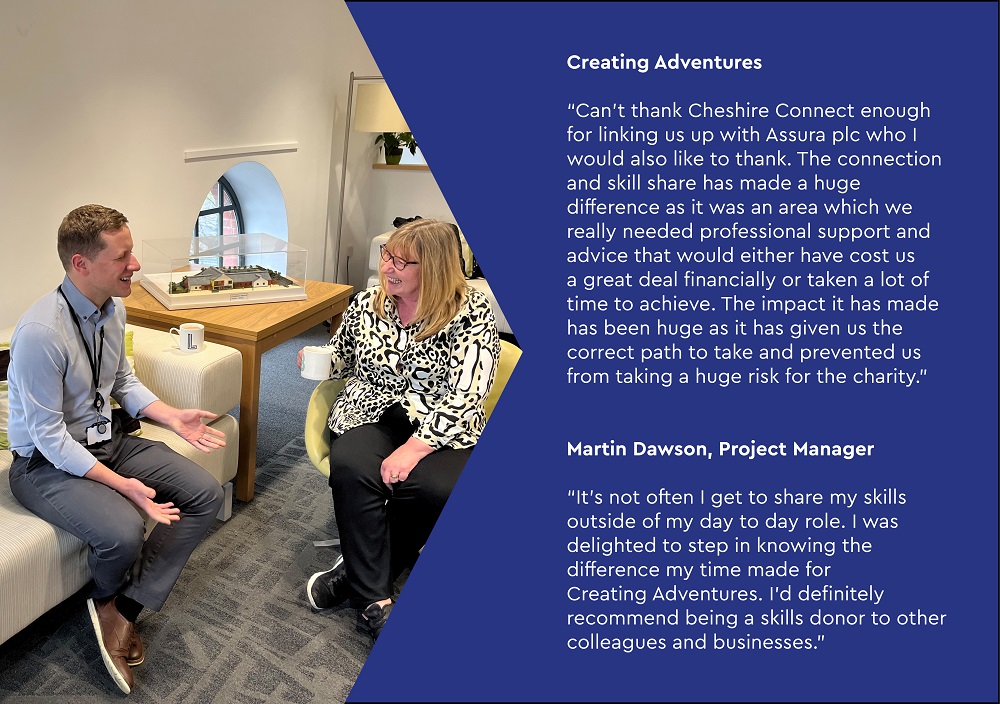 AssuraCommunity's tweet photo. @cheshireconnec do a wonderful job connecting charities with skills donors. Skills donors lend their business expertise to voluntary groups. Recently a few members of our team  leant their expertise to the fantastic team @CreatingAdventu. Hear what they had to say:

#Volunteering https://t.co/XSioDM2mo7