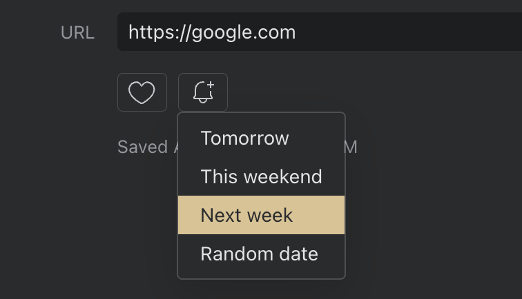 Raindrop.io (@raindrop_io) on Twitter photo Sneak peak: Reminders. Receive notification at specific date/time to not forget about some bookmark.
Would it be helpful to you? Sneak peak: Reminders. Receive notification at specific date/time to not forget about some bookmark.
Would it be helpful to you?