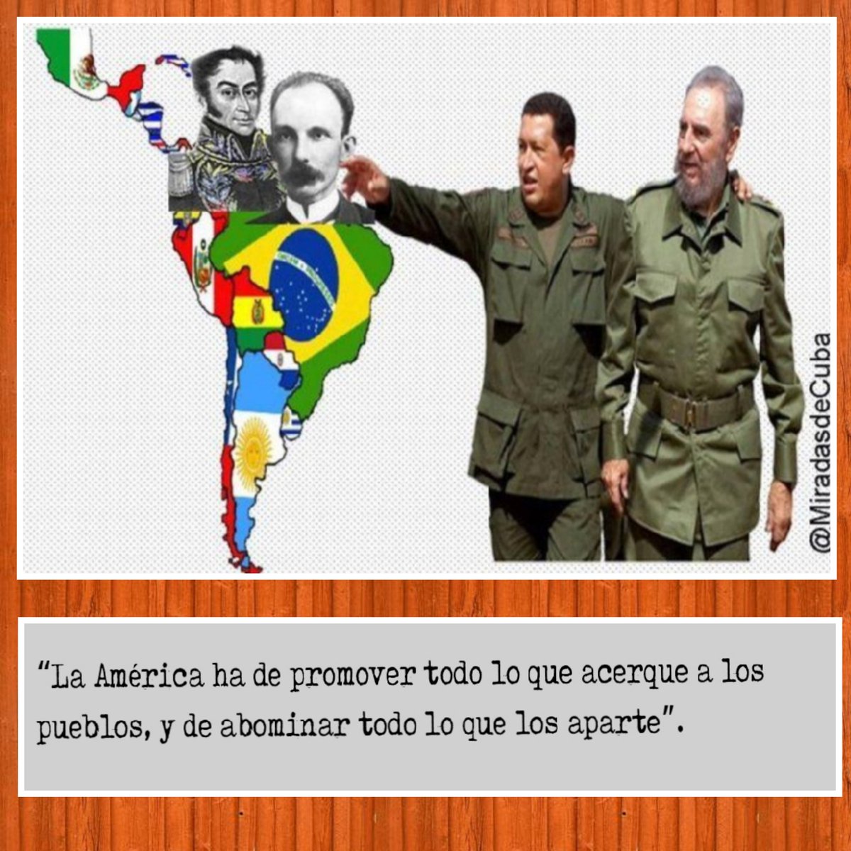 ✍'La América ha de promover todo lo que acerque a los pueblos, y de abominar todo lo que los aparte' José Martí 

#UnidadLatinoamericana 

#DeZurdaTeam  🤝