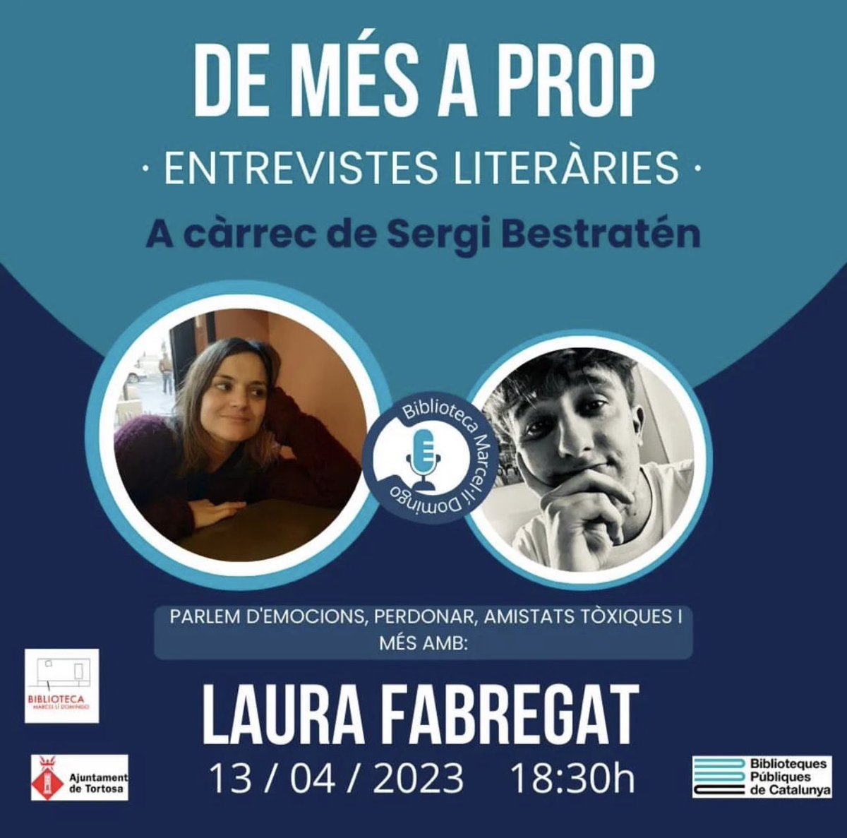 De Més a prop ➡️ LAURA FABREGAT Entrevistes literàries amb <a href="/sergibestraten/">Sergi Bestratén</a> EN DIRECTE a 🔴 #instalive
🗓 Dijous 13 d'abril a les 18.30h <a href="/bibliotecamd/">Biblioteca Tortosa</a> <a href="/bibliotequescat/">Biblioteques</a>