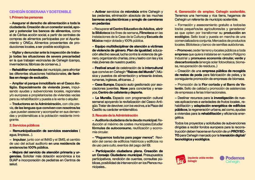 Pod_IU_Cehegin's tweet photo. Estas son sólo algunas de nuestras propuestas programáticas, podrás conocerlas todas el próximo SÁBADO 15 DE ABRIL A LAS 12,00 h en el MUSEO DEL VINO, donde presentaremos nuestro PROGRAMA ELECTORAL. Te esperamos !!! https://t.co/DdvNb09HoC