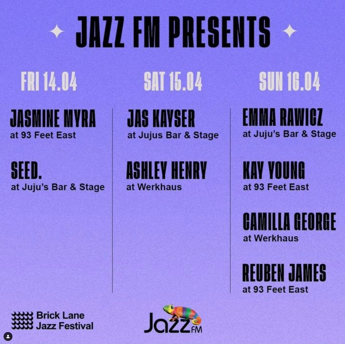 A proper one coming this weekend at the Brick Lane Jazz Festival - and we are hosting these incredible artists - expect interviews and more on this Sunday's #tmonsunday on @jazzfm which will be coming from the festival. Go to bricklanejazzfestival.com for tickets and line up.