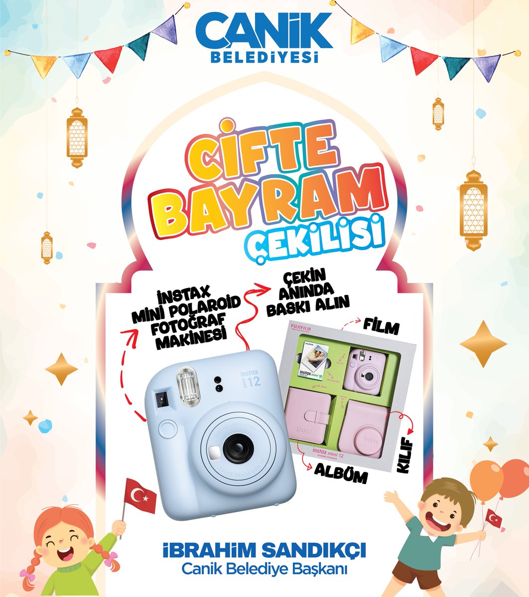 Canik'ten Çifte Bayram Çekilişi💫

Bayram anılarınızı yaşatacağınız Instax Mini 12 fotoğraf makinesi ve setini 🔟 kişiye hediye ediyoruz

Katılmak için👇🏻
 📸 <a href="/ibrahimsandikci/">İbrahim Sandıkçı</a> ve <a href="/samsuncanikbld/">Canik Belediyesi</a> takip et
 📸Gönderiyi RT yap ve beğen
 📸 2 arkadaşını etiketle

Son Katılım: 19 Nisan