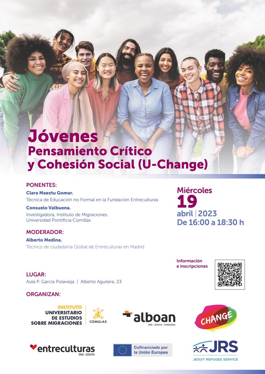 Comillas_iuem's tweet photo. TE INTERESA‼️
"Jóvenes Pensamiento Crítico y Cohesión Social (U-Change)", sobre la educación para la ciudadanía global y el fomento del pensamiento crítico en los jóvenes.
📌C/Alberto Aguilera,23
🗓19 abril-16.00-18.30hs
¿A qué esperas para inscribirte?👉https://t.co/gcniqCnI6h https://t.co/Qtqpyh8fIS