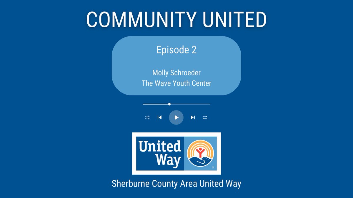 Episode 2 of Community United is here!
Kat sits down with Molly Schroeder, Executive Director and Founder of The Wave Youth Center in Big Lake. 

Available everywhere where you listen to your favorite podcasts, you can also find the links on our website: sherburneunitedway.org/podcast/