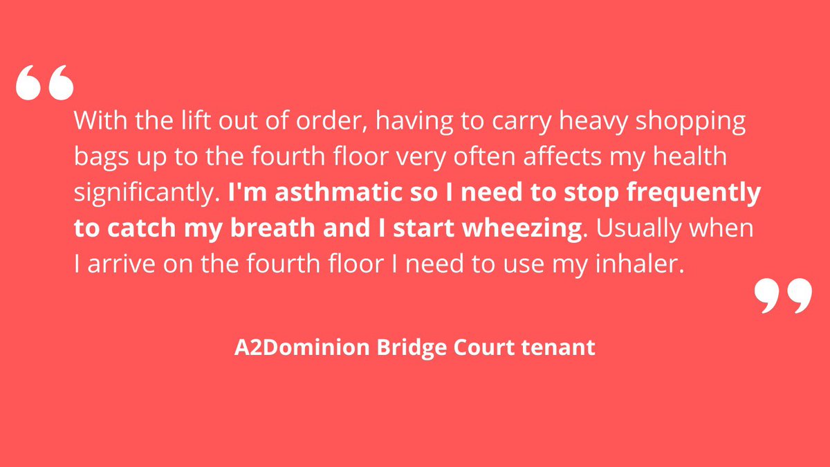 BridgeTenantAct's tweet photo. We will be releasing regular testimonies from tenants in the block and how the conditions have affected them. This is just one of many people whose health conditions have worsened at the hands of A2Dominion’s negligence. https://t.co/WA4pTEQaIs