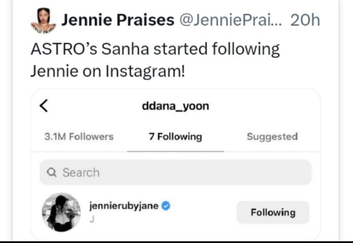 GDJENGDX's tweet photo. taehyung said “scary” :D
And astro member sanha followed jennie, waited 7 hours then unfollowed :)
#jendragonisreal #taennieisfake #jendragonreal #taenniefake #blackpink #jenniekim #jiyong #theidol #chanelcouplejendragon #jennierubyjane #ninigd https://t.co/nkEvRNabI2