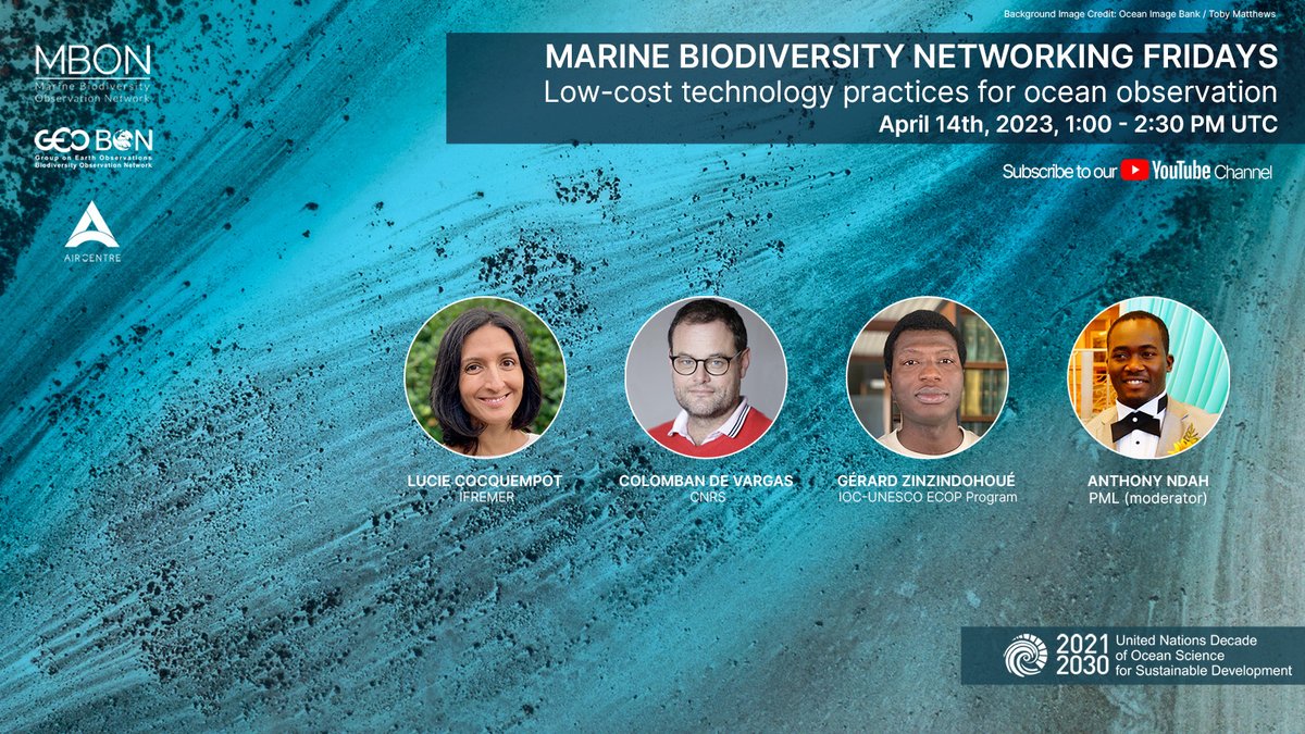 MarineBON1's tweet image. 📣 FRIDAY, April 14, 1:00-2:30 PM UTC
📍Marine Biodiversity Networking Friday #netfridays
🎯Low-cost technology practices for ocean observation
🗣 Lucie Cocquempot, Colomban de Vargas, Gérard Zinzindohoué &amp;amp; Anthony Ndah 
👉More info &amp;amp; registration: aircentre.org/netfridays-mar…