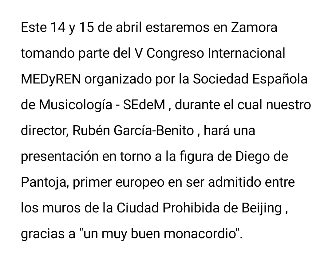 tonosyayres's tweet photo. 14-15/abril, Zamora, V Congreso Internacional MEDyREN de la @musicologyspain
Programa completo de actividades: https://t.co/d62IgrSSYh
#TodosLosTonosYAyres #TonosYAyres #Zamora #CulturaZamora #España #DiegoDePantoja #China #SEDEM #SociedadEspañolaDeMusicología #Musicología https://t.co/MWvwCoiW35