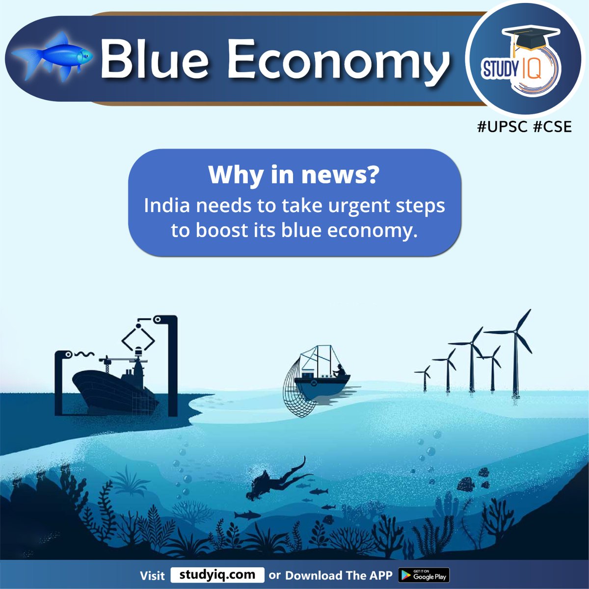upsciq's tweet photo. Blue Economy

#blueeconomy #india #boostblueeconomy #whyinnews #worldbank #economicgrowth #jobs #oceanecosystem #seafoodharvesting #minerals #oil #gas #renewableenergy #growthoffisheris #marinetourism #indiablueeconomy #shipping #portssector #upsc #cse #ips #ias https://t.co/pYQDgdSmyM