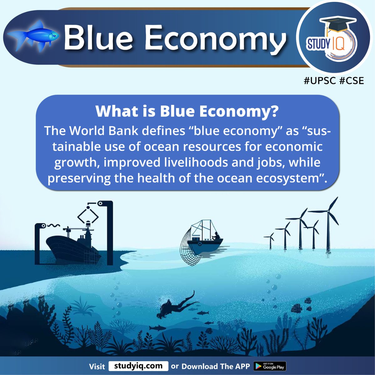 upsciq's tweet photo. Blue Economy

#blueeconomy #india #boostblueeconomy #whyinnews #worldbank #economicgrowth #jobs #oceanecosystem #seafoodharvesting #minerals #oil #gas #renewableenergy #growthoffisheris #marinetourism #indiablueeconomy #shipping #portssector #upsc #cse #ips #ias https://t.co/pYQDgdSmyM