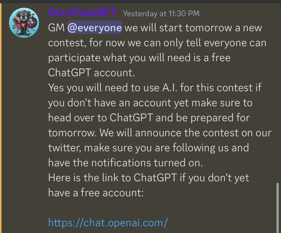 Get your #ChatGPT accounts ready 🤖

chat.openai.com

More info, later today 🐙👑