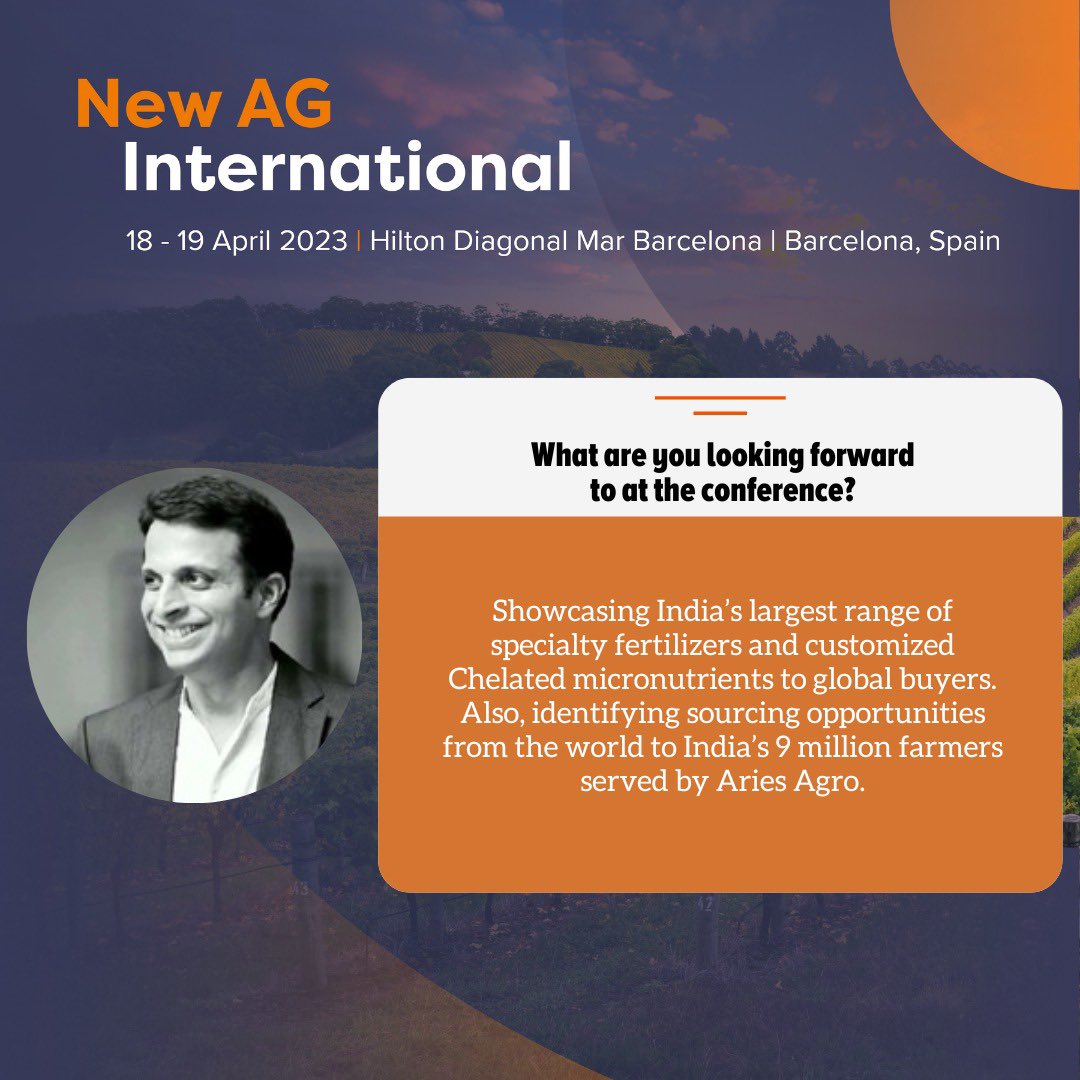 Join us and enhance your knowledge on Micronutrients in India with Dr. Rahul Mirchandani at New Ag International Annual.

Be a part of the event: bit.ly/3UhbOyx

#NewAgInternational #NewAgInternationalAnnual