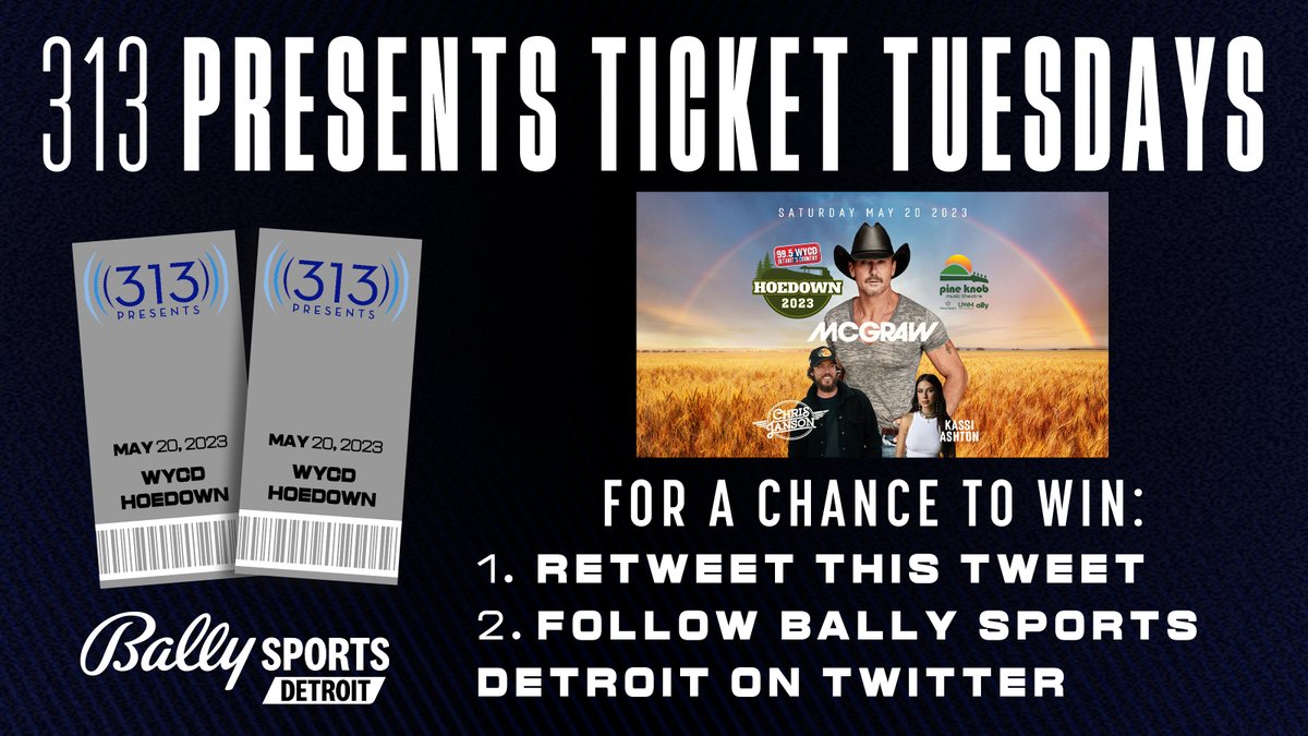 FanDuelSN_DET's tweet photo. 🎟️ 313 PRESENTS TICKET TUESDAYS 🎟️

Your chance to win tickets to an upcoming @313Presents event/concert!     

How to enter:  
➖ Retweet this tweet
➖ Follow @BallySportsDET 

No purchase necessary. MI and OH residents only. 18+. See full rules at https://t.co/RjxBlxq7Es https://t.co/XBMJW0NbIW
