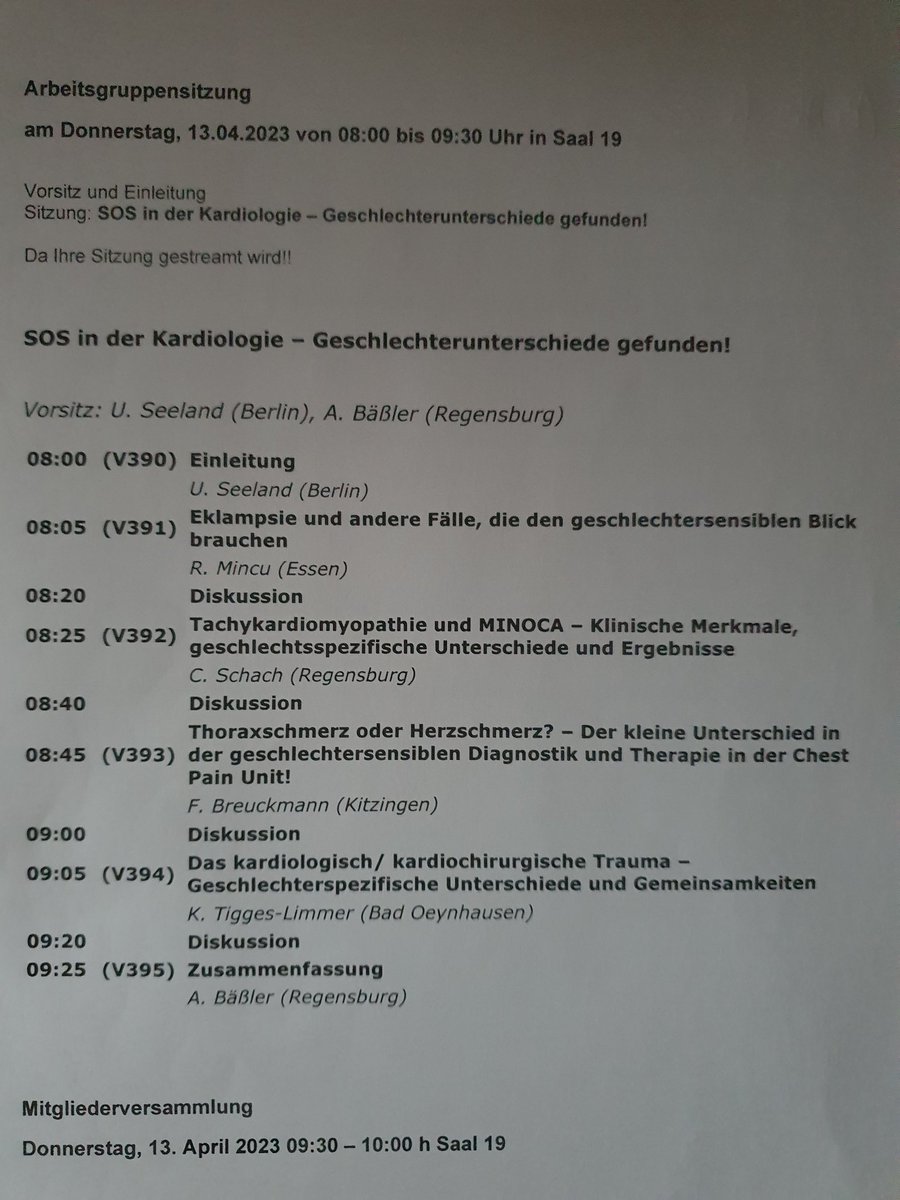 U_Seeland's tweet photo. Sex and Gender Medicine at #JT2023 @DGK_org fantastic program. 12.4. 13.30 Saal 22, 13.4. 8.00 Saal 19, for the youngsters 14.4. 14.30 science Box 2 !! AG28 happy to meet you !! and PG13 @PG13_DGK https://t.co/YHnQ9PHS4O
