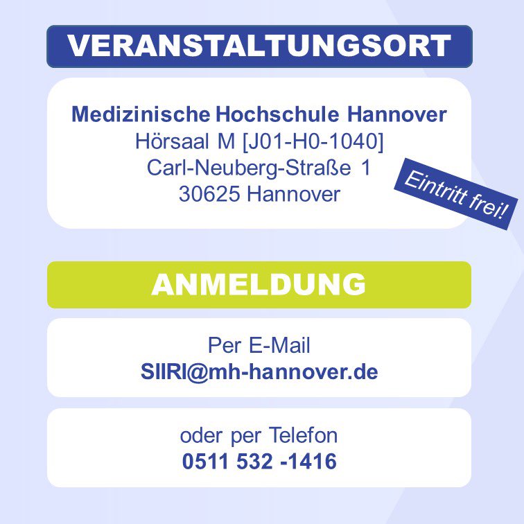 CRC/TRR 298 SIIRI (@crc_siiri) on Twitter photo EINLADUNG zur Vortragsreihe „Sichere #Implantate für die Zukunft“
Thema „#Ohrimplantate der Zukunft“ am 18.04.2023 18:00 - 20:00 Uhr im Hörsaal M der Medizinischen Hochschule Hannover (#mhh).
Anmeldung per Email an SIIRI@mh-hannover.de
#implantatforschung EINLADUNG zur Vortragsreihe „Sichere #Implantate für die Zukunft“
Thema „#Ohrimplantate der Zukunft“ am 18.04.2023 18:00 - 20:00 Uhr im Hörsaal M der Medizinischen Hochschule Hannover (#mhh).
Anmeldung per Email an SIIRI@mh-hannover.de
#implantatforschung