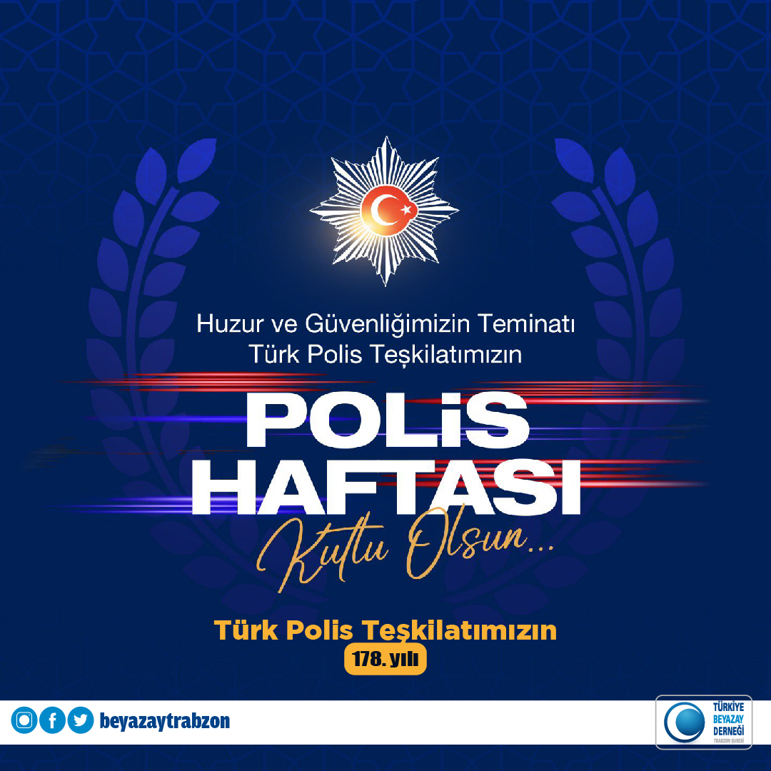 🇹🇷  Ülkemizin huzurunun teminatı olan, her an canı pahasına tehlikeli hallerde görevlerini icra eden Polis Teşkilatımızın kuruluş yıl dönümü kutlu olsun. 
Tüm polislerimizin Polis Haftası kutlarız. 👩‍✈️
👨‍✈️

☪️ #TürkPolisTeşkilatı 
(10-16Nisan) #10NisanPolisHaftası