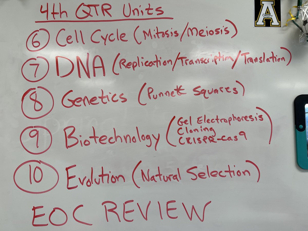 MrDerda's tweet photo. Here are the units we will be covering in AOIT Biology in the 4th quarter: https://t.co/w7zM0kVeOT