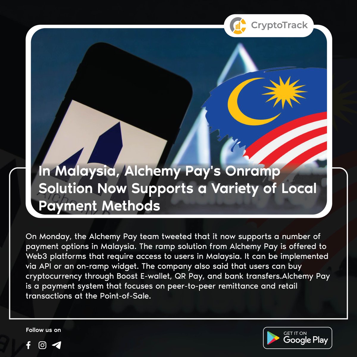 cryptotrackapps's tweet image. In Malaysia, Alchemy Pay's Onramp Solution now accepts a variety of local payment methods.

App link:play.google.com/store/apps/det…
Get More:cryptotrack.news/news/in-malays…

#AlchemyPay #MalaysiaPayments #LocalPaymentMethods #FintechMalaysia #DigitalPayments #OnrampSolution