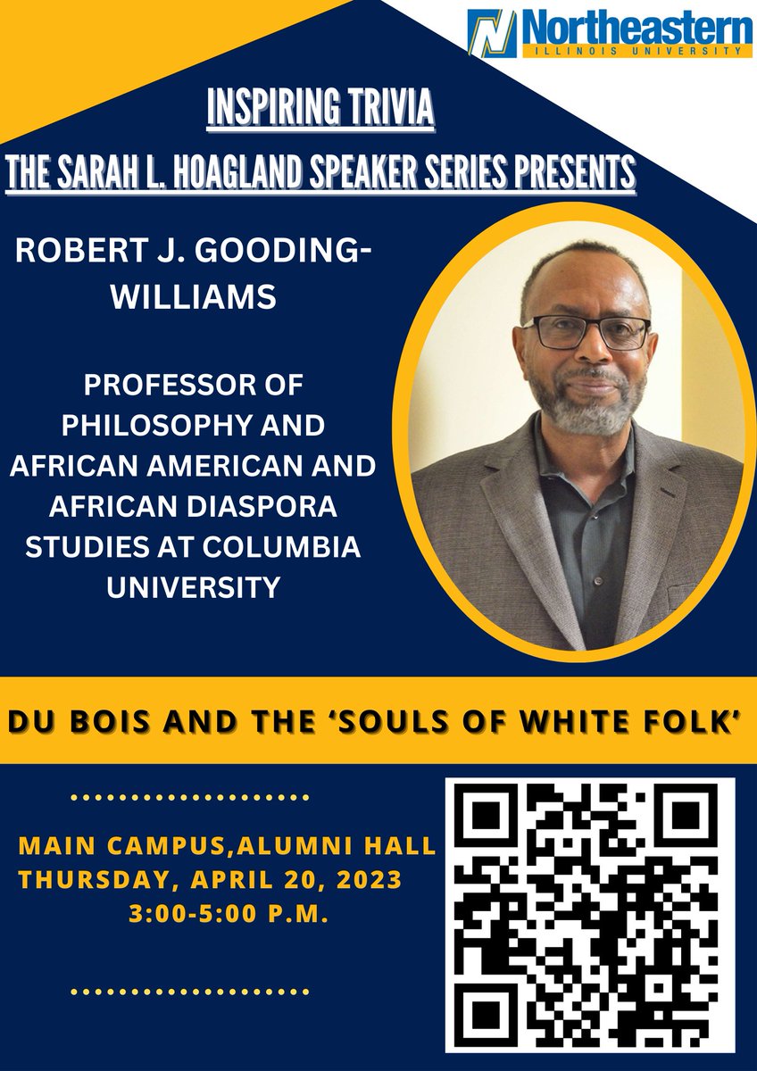Robert J. Gooding-Williams (soon to be of Yale) will speak <a href="/neiu/">Northeastern Illinois University</a> next week! Trivia: he's the son of much-loved NEIU President Ronald Williams.