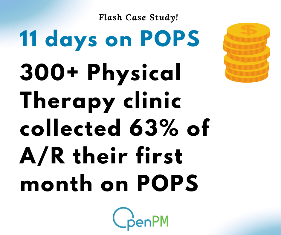 OpenPMNews's tweet photo. A 300+ provider physical therapy clinic began using POPS (Patient Online Payments). During their first month, they collected 63% of their A/R during an 11 day span.
We want to help you collect too!
#practicemanagementsoftware #medicalbillingsoftware #getyoupaid https://t.co/buCRzSR8Ev